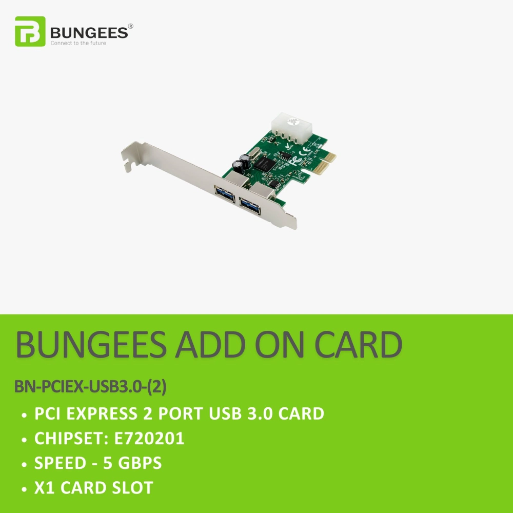 Bungees PCIe X1 To 2 Port USB 3.0 Add On Card view 2